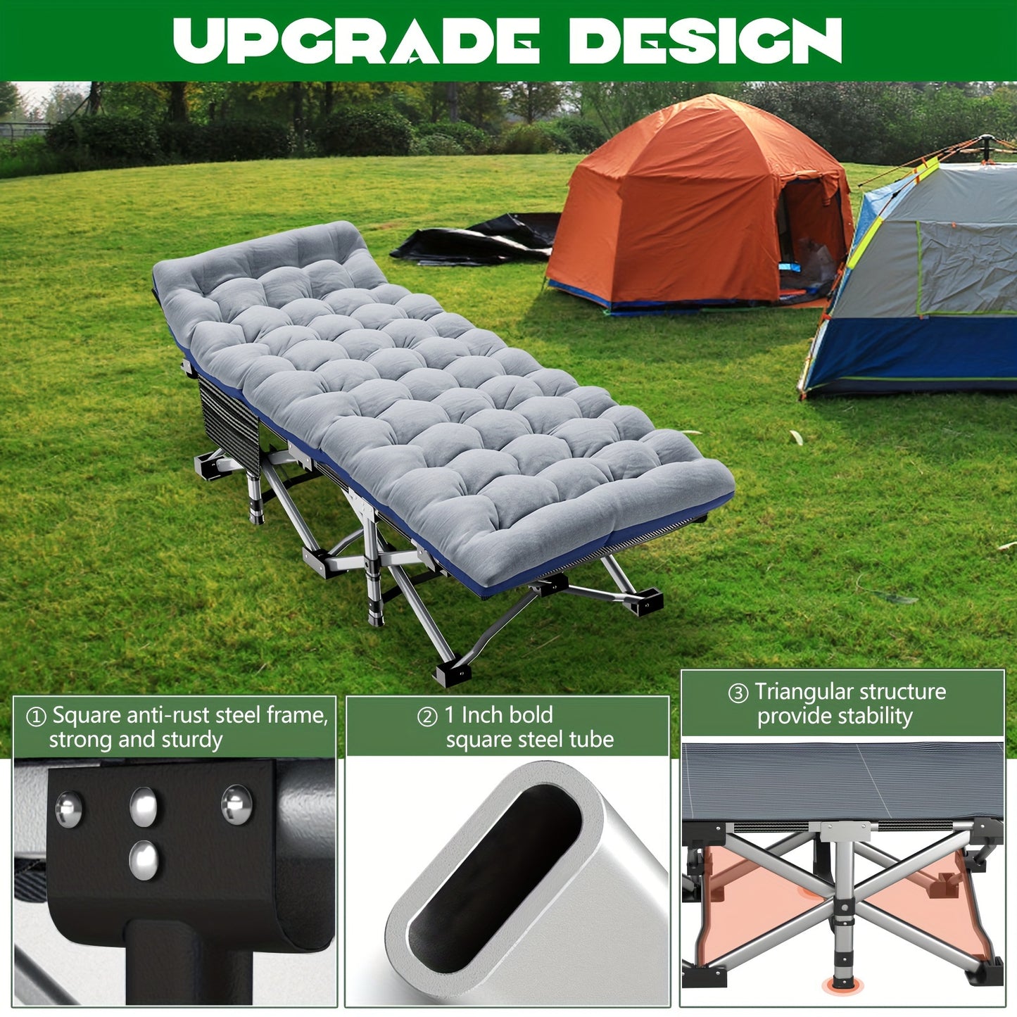 75" Heavy Duty Folding Bed Camping Cot - Portable, Collapsible, and Compact Guest Bed with Carry Bag for Outdoor and Indoor Use, Perfect for Halloween Gifts