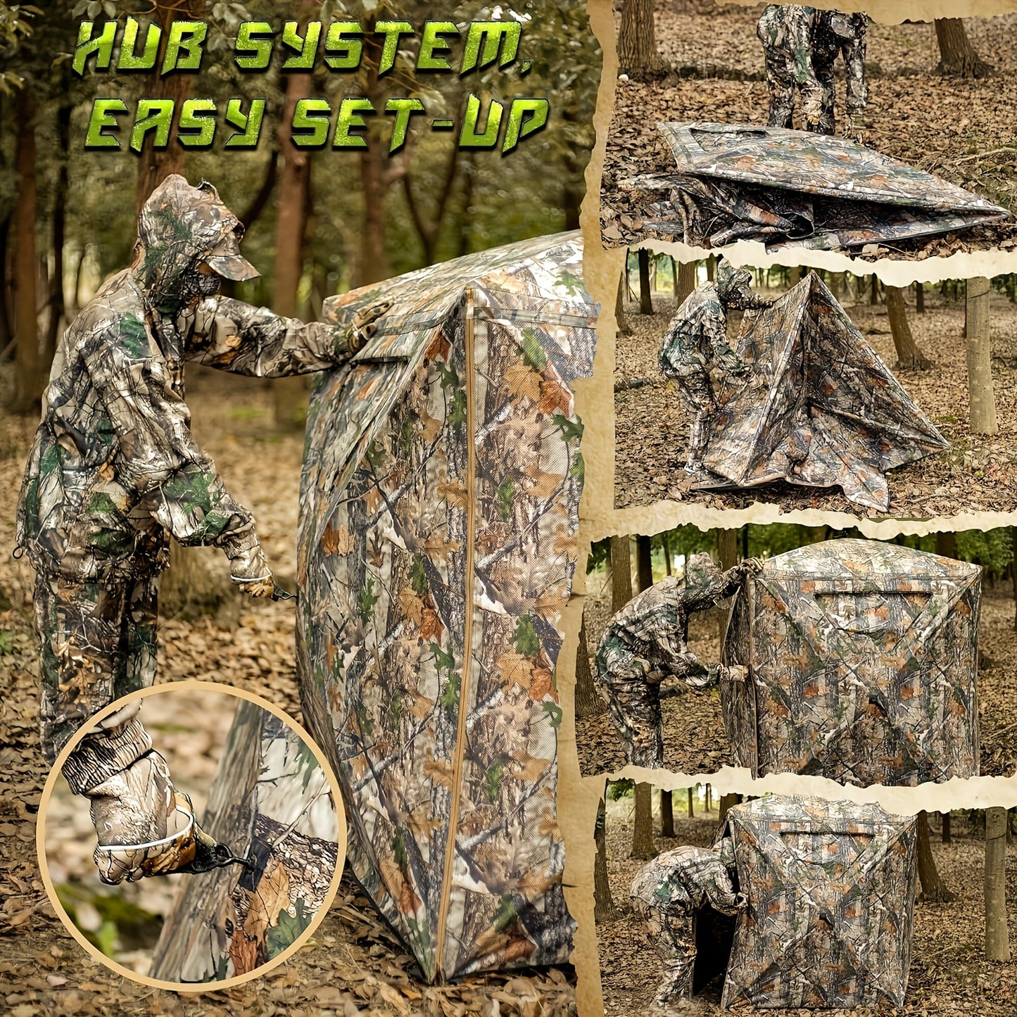 Ground Blinds For 2-3 Person, 270 Degree See Through Pop Up Blind For Outdoor Activities