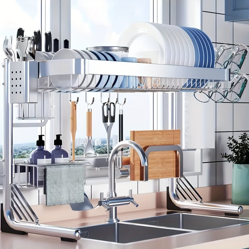 3- Tier/ 2- Tier Stainless Steel Dish Rack, Kitchen Organizer Over The Sink, Adjustable Length (25'' To 36'' ), Kitchen Cleaning Supplies Organizer