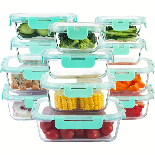 24-Piece Set: 12 High Borosilicate Glass Meal Prep Containers + 12 Airtight Lids, Microwave & Dishwasher Safe, Ideal for Meal Prep, Lunches, and Kitchen Food Storage