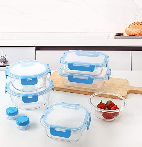 24-Piece Glass Food Storage Containers with Upgraded Snap Locking Lids,Glass Meal Prep Containers Set - Airtight Lunch Containers, Microwave, Oven, Freezer and Dishwasher, Blue