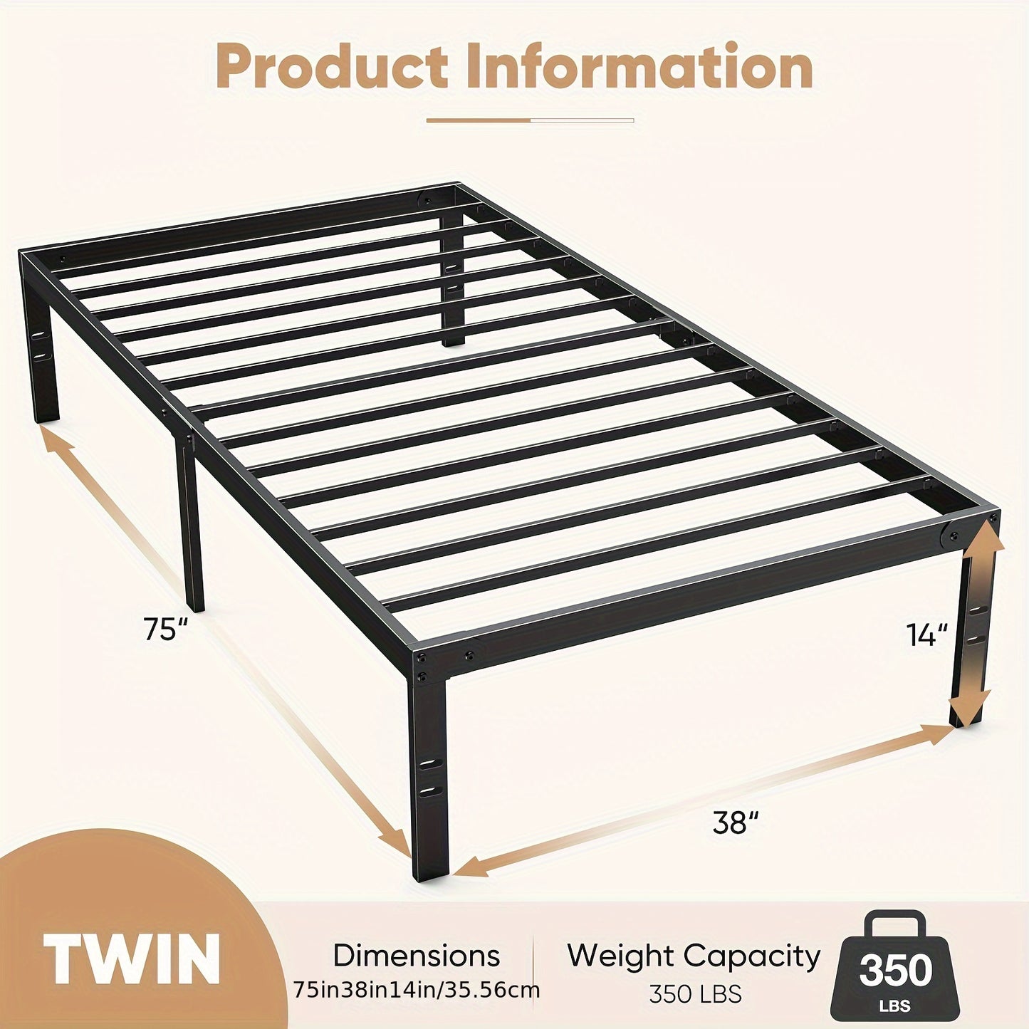 Bed Frame - 4 Size Platform Bed Frame Metal Mattress Foundation with Steel Slat Support, No Box Spring Needed, Storage Space Under Frame, Easy Assembly, Black