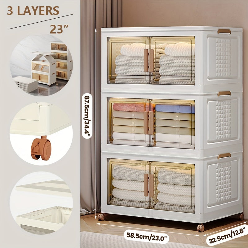 3 Layers Plastic Wardrobe Storage Organizer, Durable Storage Cabinet, Household Plastic Big Capacity Storage Container Rack, Essential Living Room Bedroom Furniture