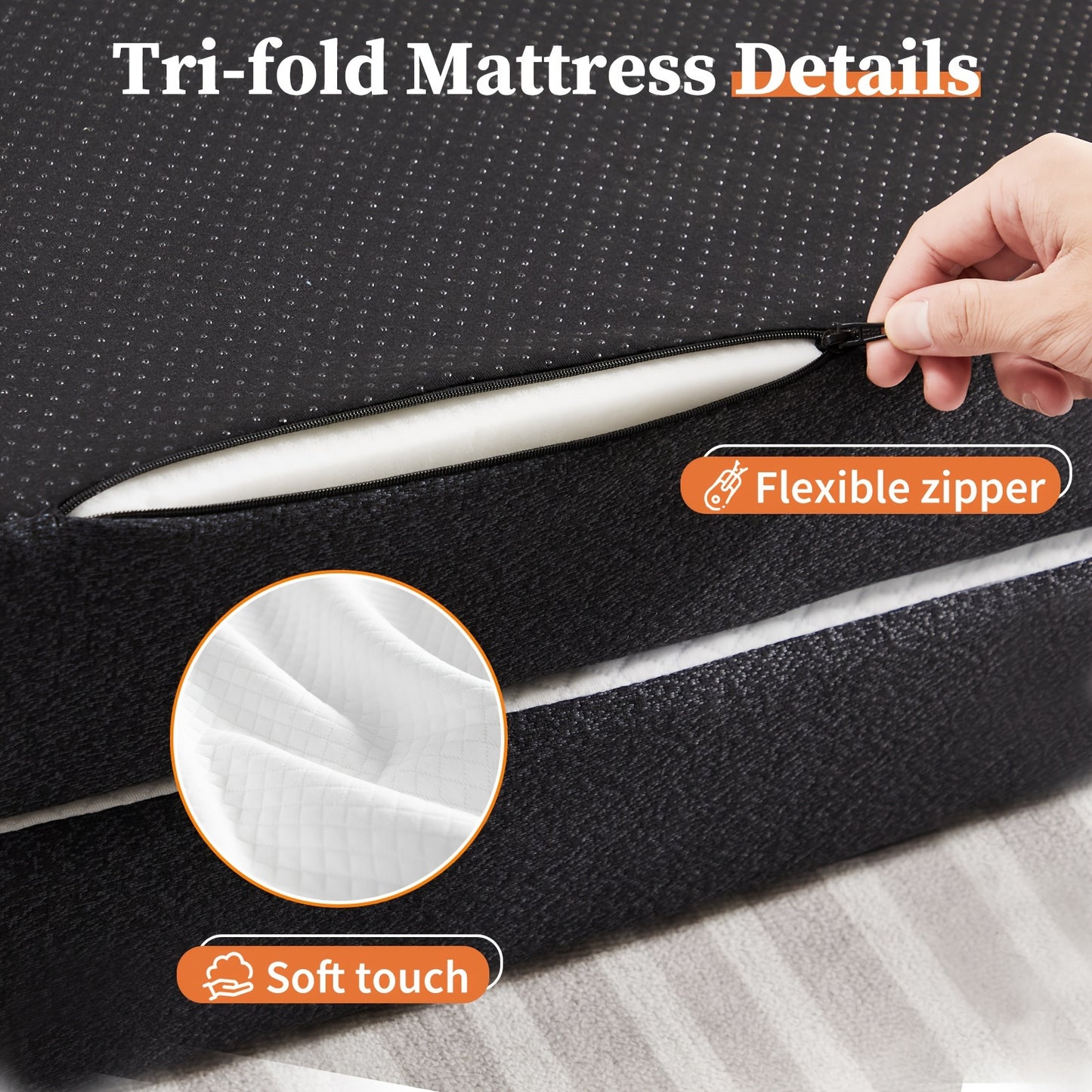 4-Inch Tri-Fold Memory Foam Mattress - Ultra-Comfortable Foldable Guest Bed with Washable Cover, Perfect for Travel, Camping, and Small Space Sleeping - Compact, Portable, and Easy to Store