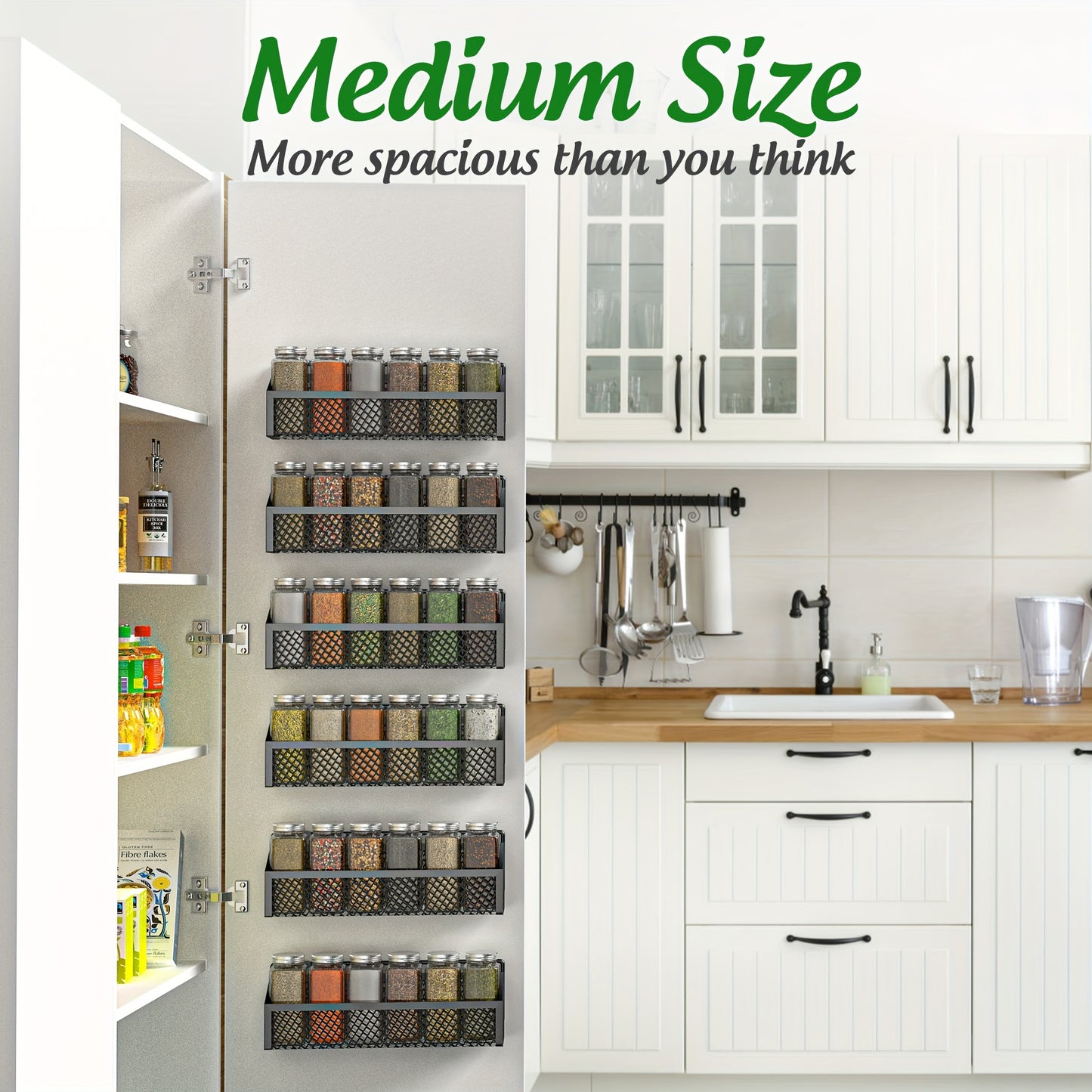 6 Pack Spice Rack Organizer for Cabinet Door Wall Mount, Hanging Black Spice Pantry Organization Storage Shelf, Farmhouse Kitchen Seasoning Organizer Cabinet Door