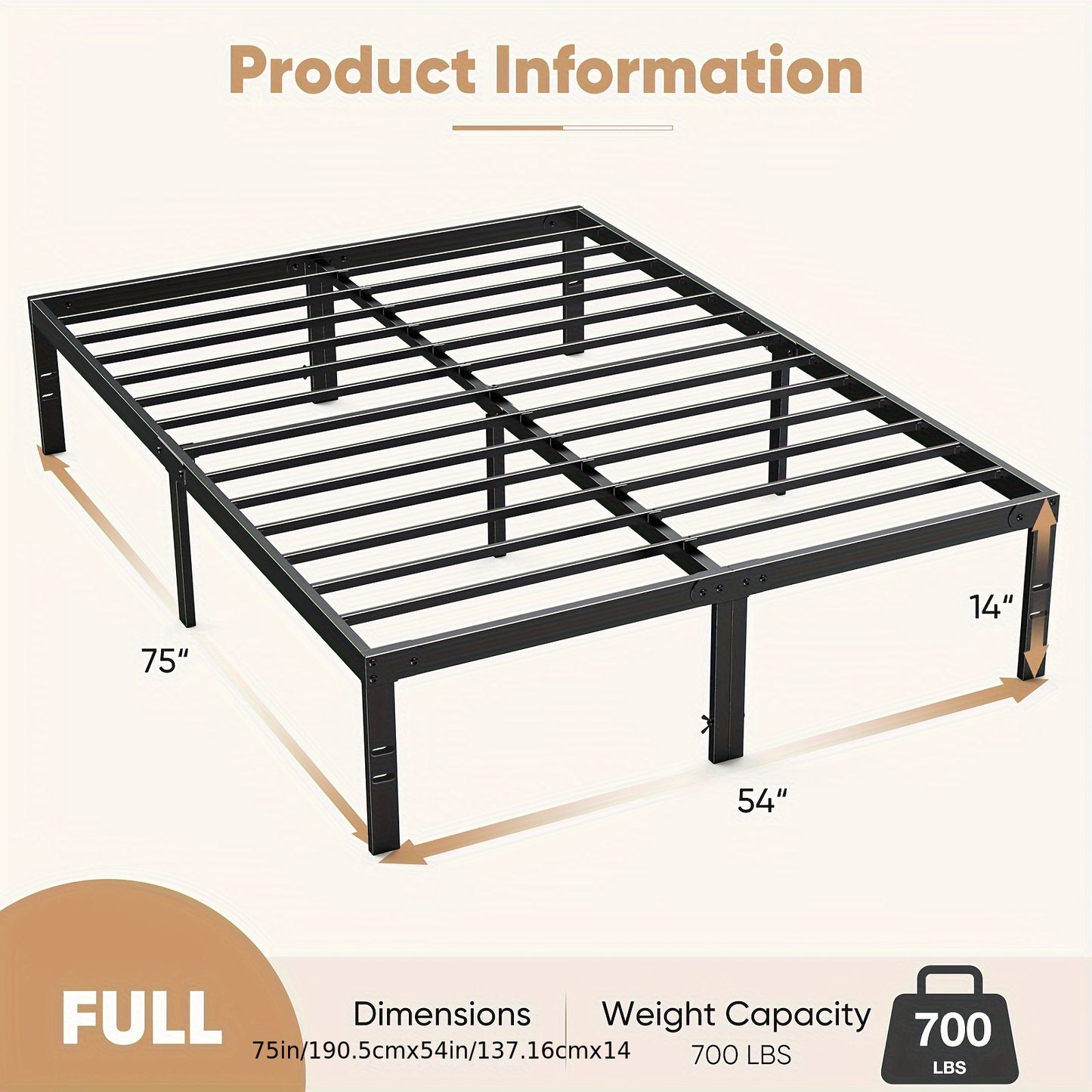 Bed Frame - 4 Size Platform Bed Frame Metal Mattress Foundation with Steel Slat Support, No Box Spring Needed, Storage Space Under Frame, Easy Assembly, Black