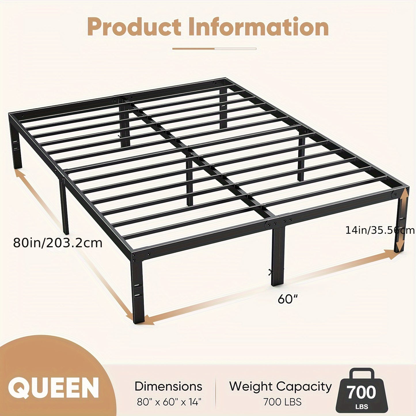 Bed Frame - 4 Size Platform Bed Frame Metal Mattress Foundation with Steel Slat Support, No Box Spring Needed, Storage Space Under Frame, Easy Assembly, Black