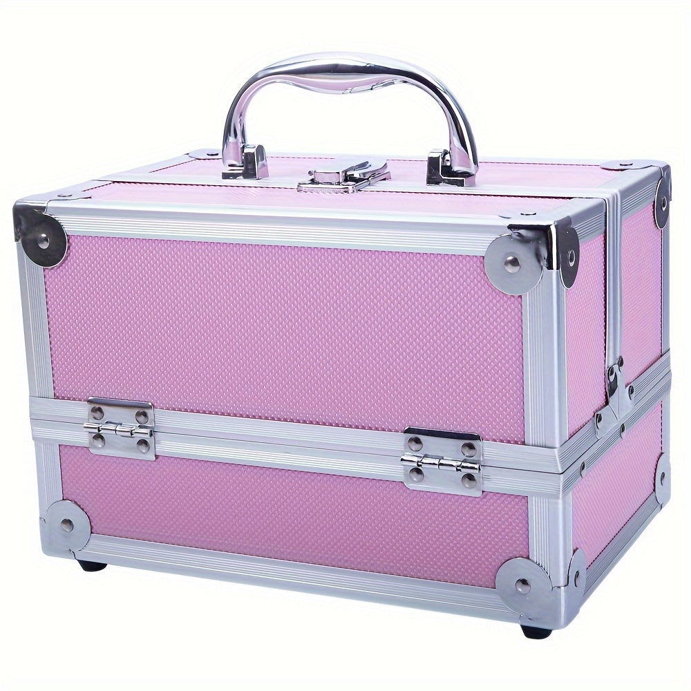 Portable Aluminum Makeup Train Case - Durable Cosmetic Organizer with Built-in Mirror, Multiple Trays, and Carry Handle - Ultra-Portable Jewelry Box for On-the-Go Use