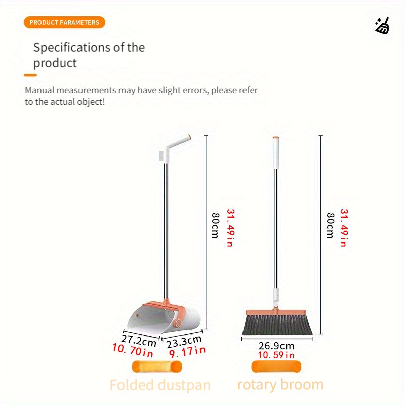 1 Set Long Handle Rotatable Broom and Dustpan Set - Efficient Floor Cleaning Tool with Comb Tooth for Hard Floors - Perfect for Home, Kitchen, Bedroom, Office, and Outdoor Cleaning Supplies