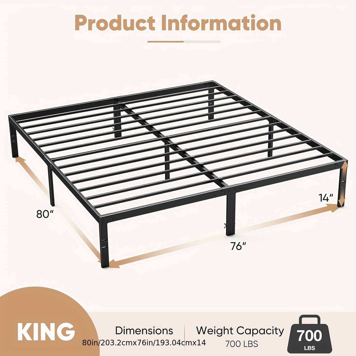 Bed Frame - 4 Size Platform Bed Frame Metal Mattress Foundation with Steel Slat Support, No Box Spring Needed, Storage Space Under Frame, Easy Assembly, Black