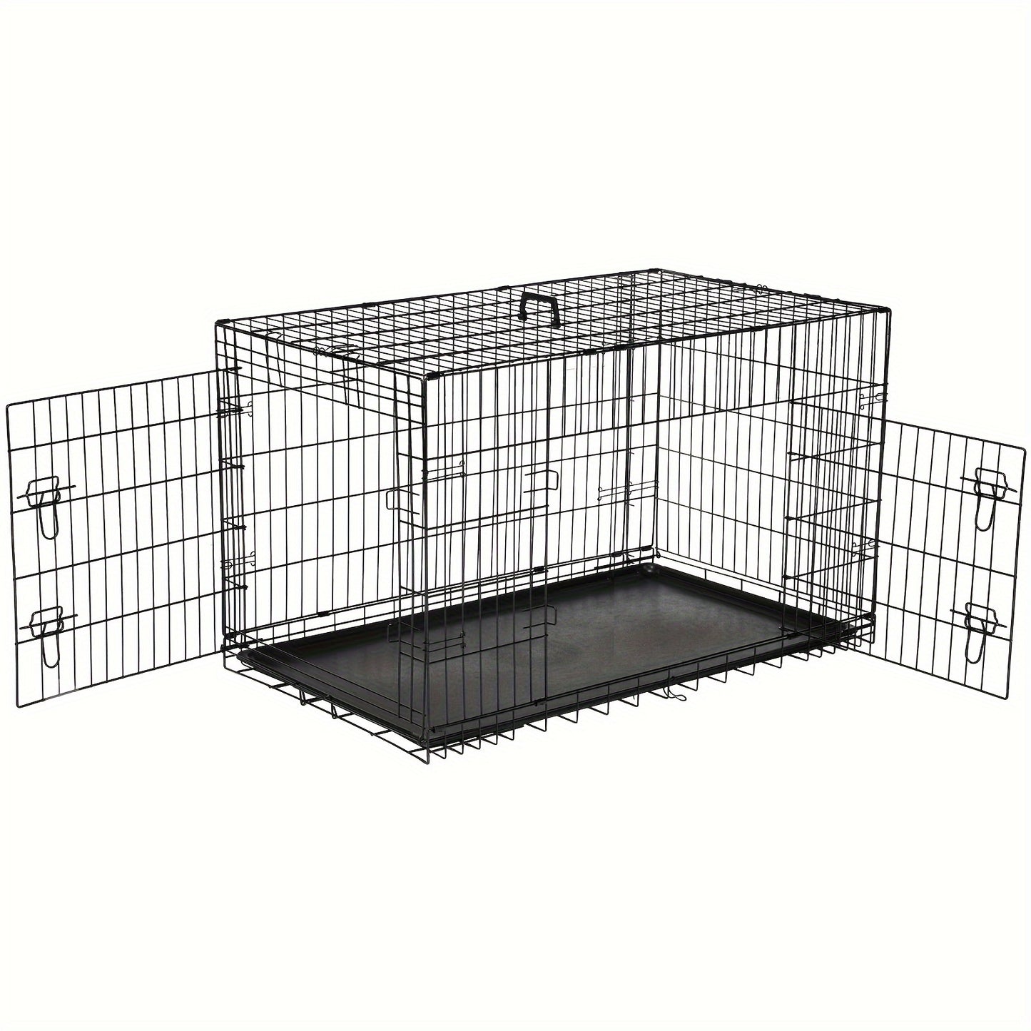 Dog Crate with Divider Panel Double Door, Folding Metal Wire Dog Cage with Plastic Leak-Proof Pan Tray, Pet Kennel for Indoor, Outdoor, and Travel