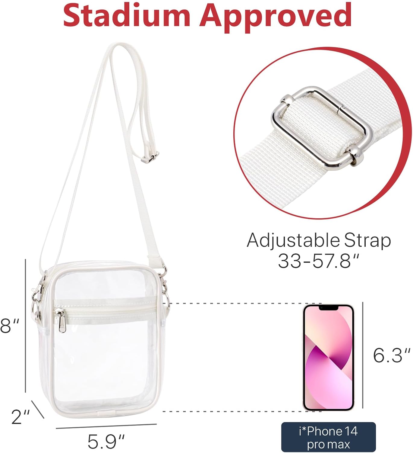 Clear Bag Stadium Approved - Clear Purses for Women Stadium Crossbody Messenger Bag for Concerts Sporting Events