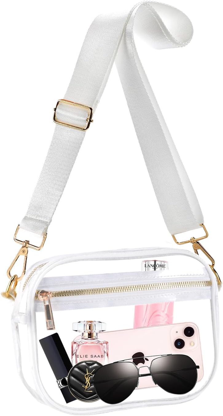 Clear Bag Stadium Approved, Leather Clear Crossbody Purse Bag for Concerts Sports Events Festivals