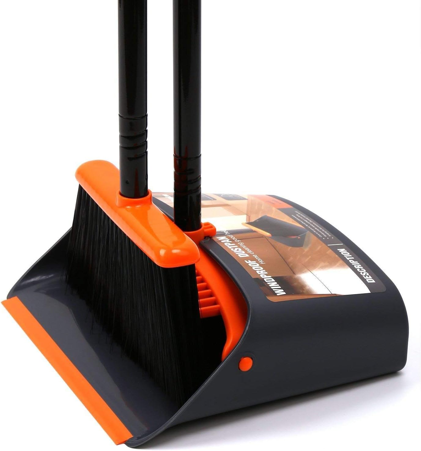 Broom and Dustpan Set with 52" Long Handle for Home Kitchen Room Office Lobby Floor Use Upright Stand Up Stand Up Broom with Dustpan Combo