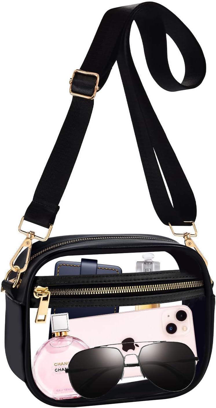 Clear Bag Stadium Approved, Leather Clear Crossbody Purse Bag for Concerts Sports Events Festivals