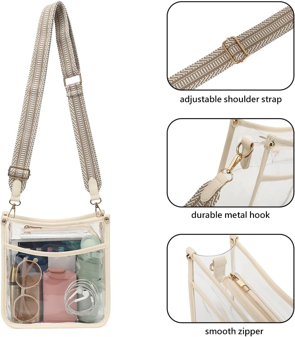 Clear Crossbody Bag Stadium Approved - Clear Purses for Women with Adjustable Strap Clear Shoulder Bag for Concerts