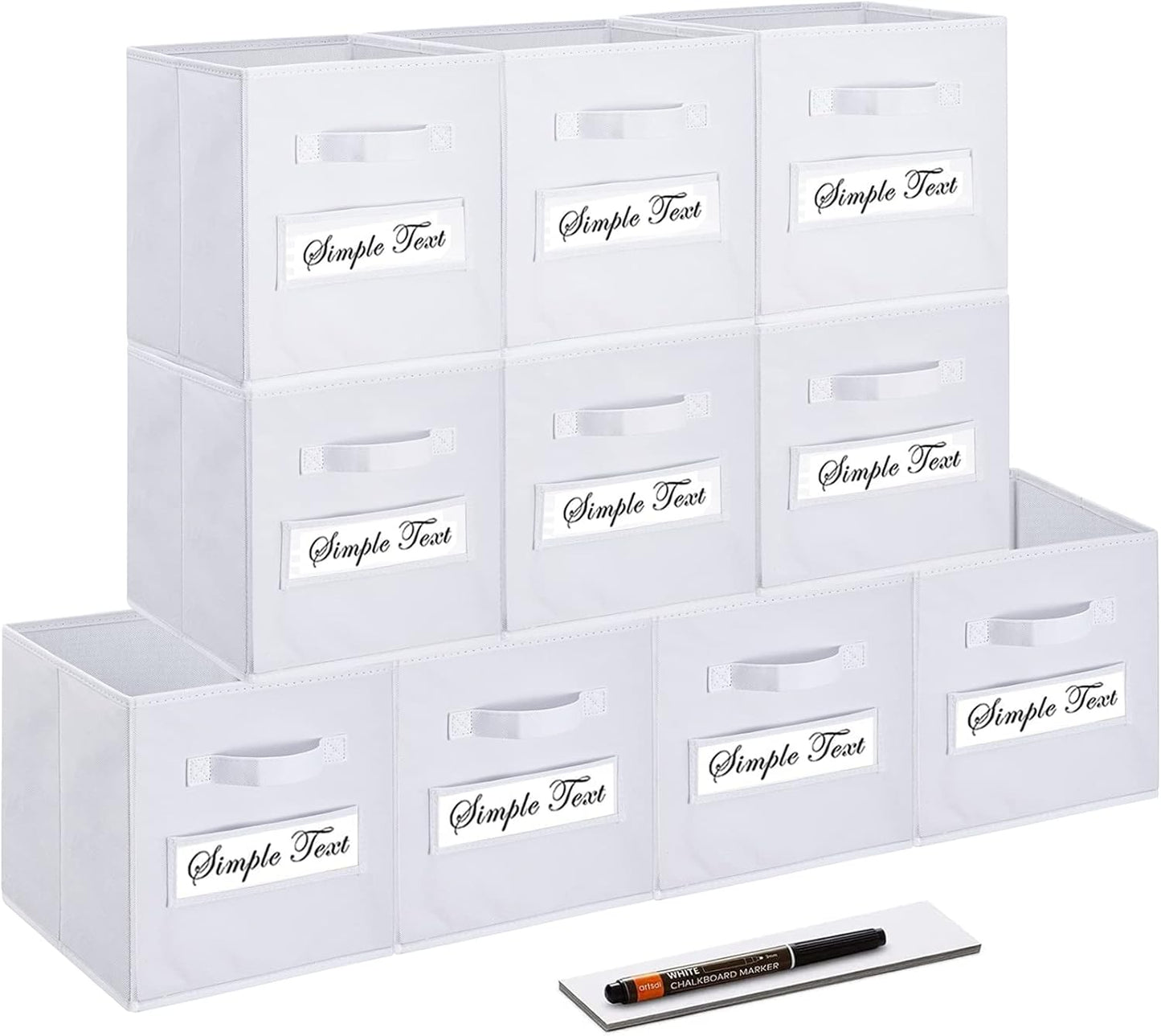 Set of 10 Storage Cubes,Foldable Fabric Cube Storage Bins with 10 Labels Window Cards & a Pen,Baskets Containers for Shelves,Closet Organizers Box for Home & Office