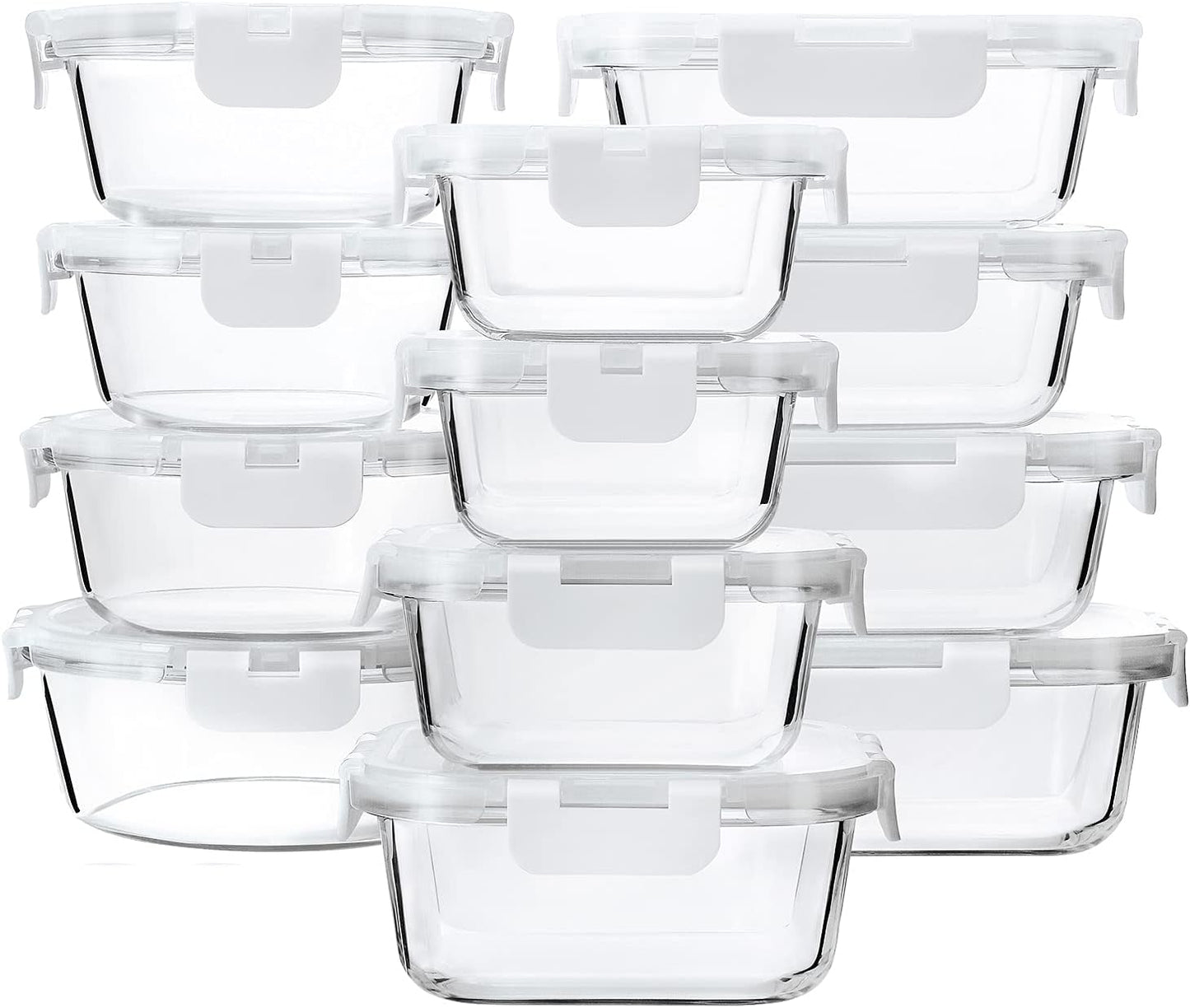 24-Piece Glass Food Storage Containers with Upgraded Snap Locking Lids,Glass Meal Prep Containers Set - Airtight Lunch Containers, Microwave, Oven, Freezer and Dishwasher