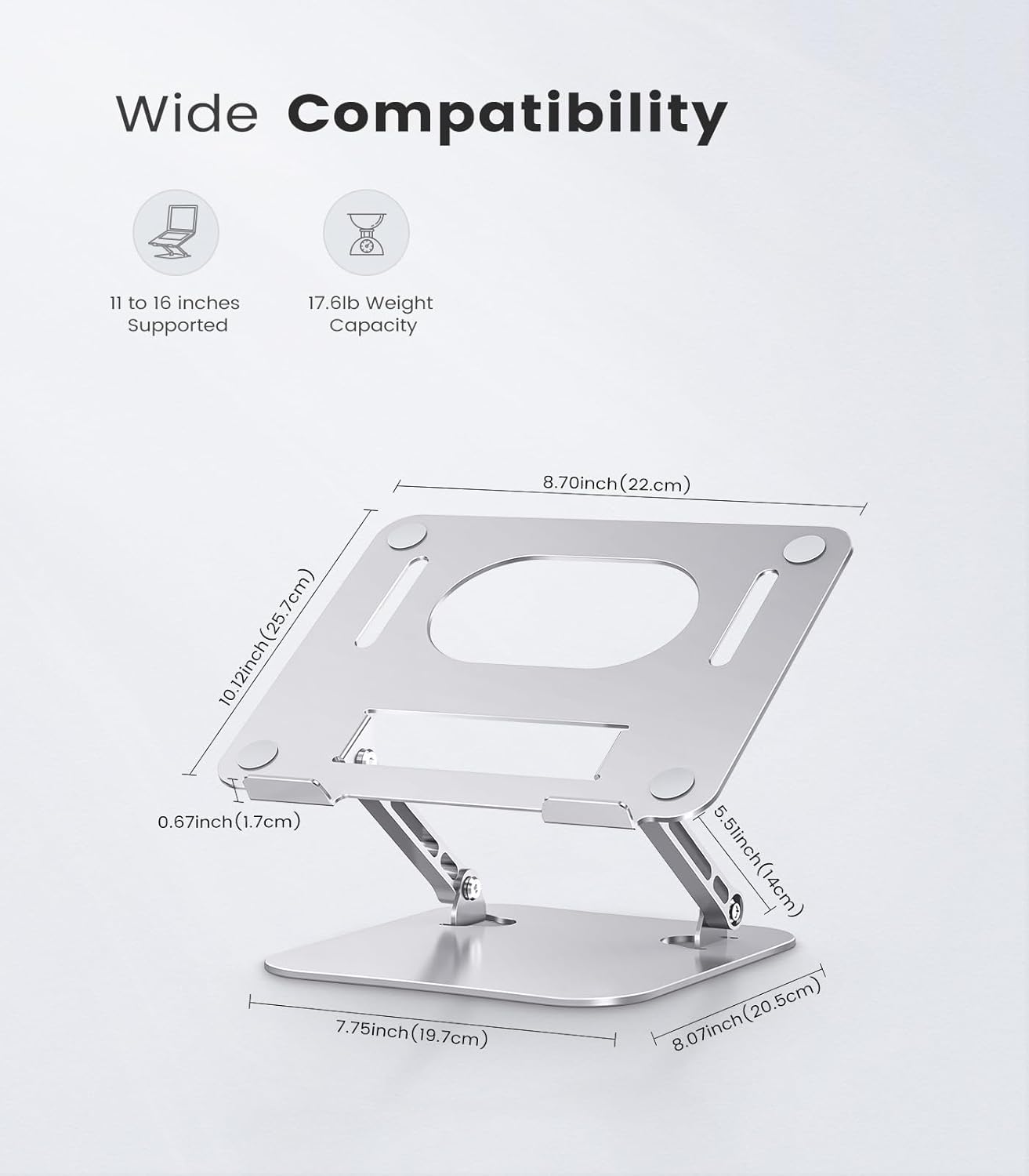 Laptop Stand Adjustable Computer Stand Sturdy Aluminum Laptop Stand for Desk Foldable Laptop Holder Portable Laptop Riser for 11–16-inch Laptop Notebook Tablet and More