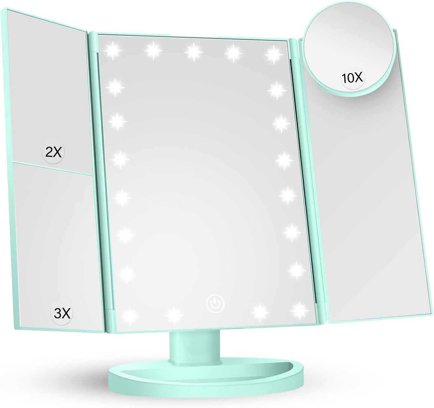 Makeup Mirror Vanity with Lights, 2X 3X 10X Magnification, Lighted Mirror, Touch Control, Trifold Dual Power Supply, Portable LED Women Gift