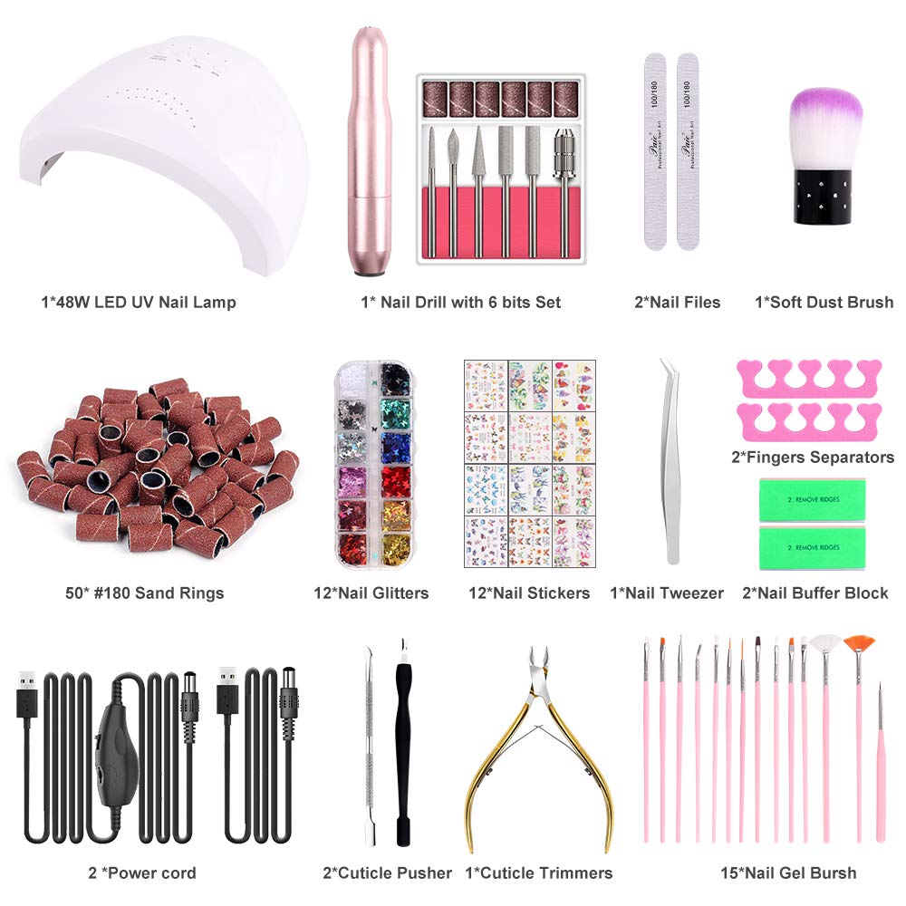 86PCS Acrylic Nail Kit Set with Everything, Professional Electric Nail Drill Machine 48W UV LED Nail Lamp Gel Dryer Lamp, Nail Supplies Art Brushes Decoration Nail Efile Tools for Gel Nails