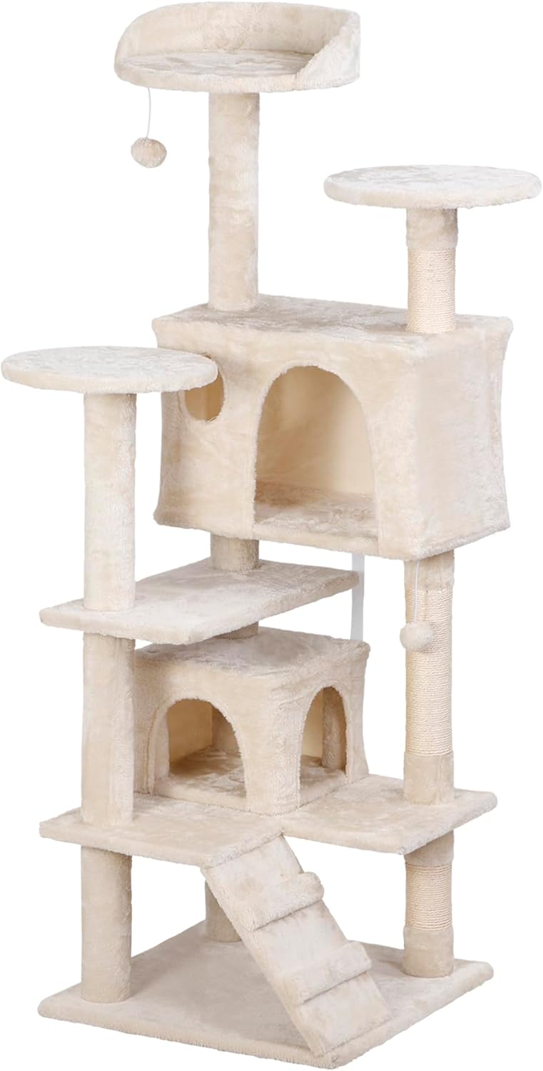 Cat Tree 54 Inch Cat Tower Condo Cat House for Indoor Cats，Multifunctional Activity Center w/Cat Scratching Posts Stand Funny Toys for Kittens Pet Play House