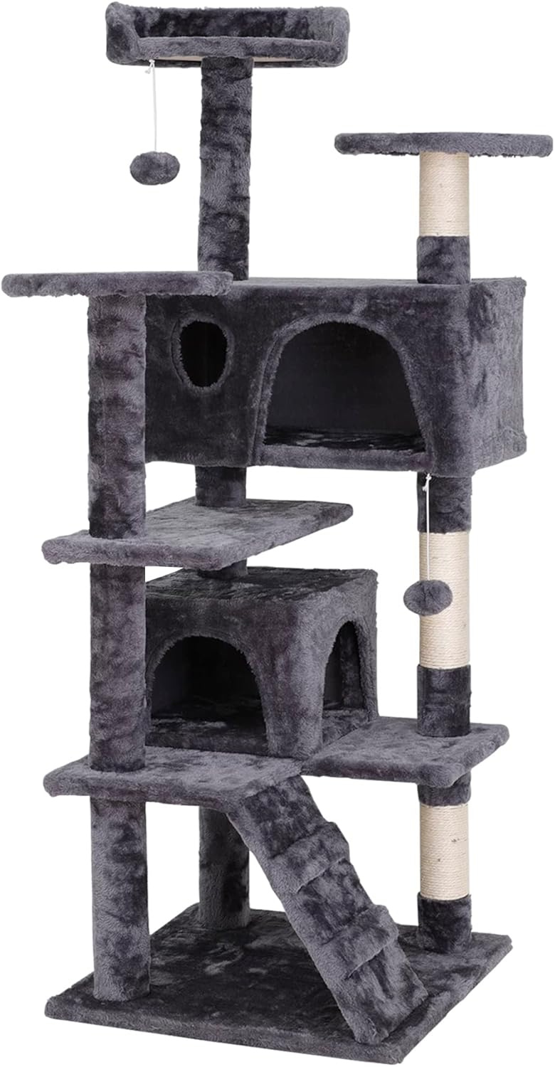 Cat Tree 54 Inch Cat Tower Condo Cat House for Indoor Cats，Multifunctional Activity Center w/Cat Scratching Posts Stand Funny Toys for Kittens Pet Play House