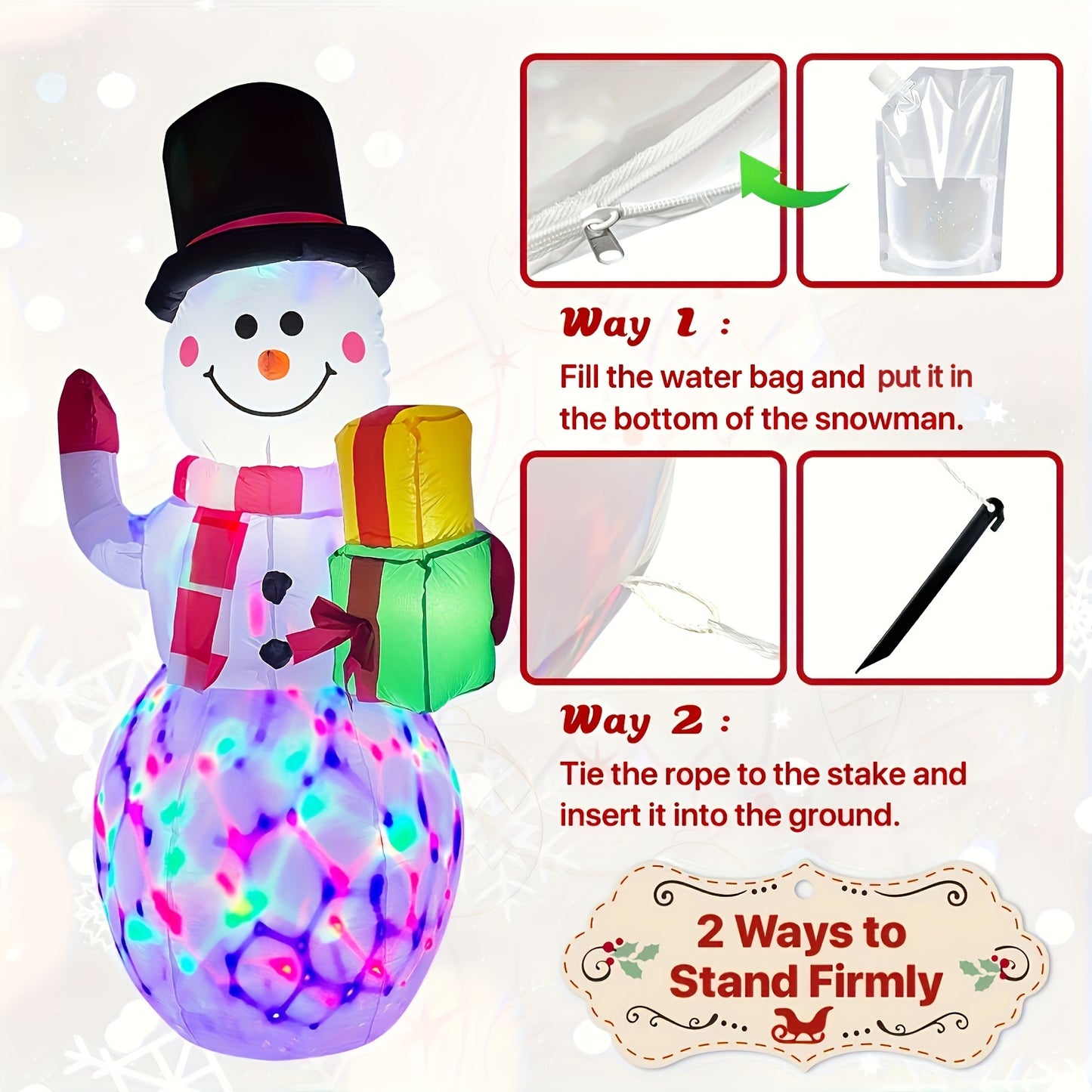 5ft Giant Rotating LED Snowman Inflatable - Outdoor Yard Christmas Decoration with Vibrant Lighting Effects - Festival Decor for Home, Garden, Restaurant, and Party