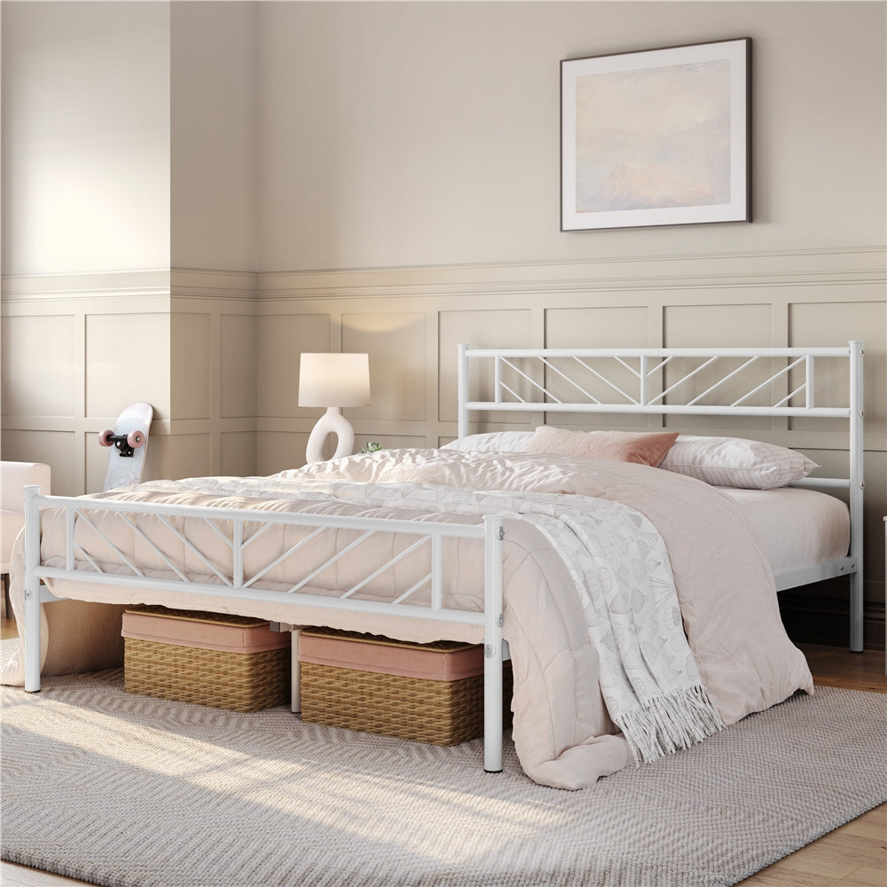 Platform Bed Frame with Arrow Design Headboard, and Storage Space No Box Spring Needed