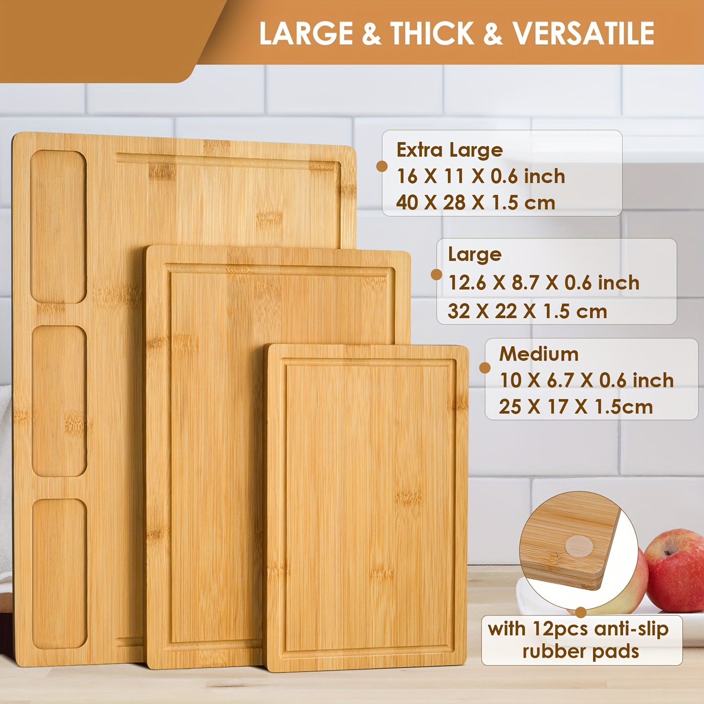 Set Of 3 Bamboo Cutting Boards For Kitchen, With 3 Built-In Compartments And Juice Groove Wooden Carving Board, Cheese Platter For Meat, Cheese, Bread, Vegetables, Fruits Perfect Kitchen Gadget For Home, Dormitory, Gifts For Family And Friends