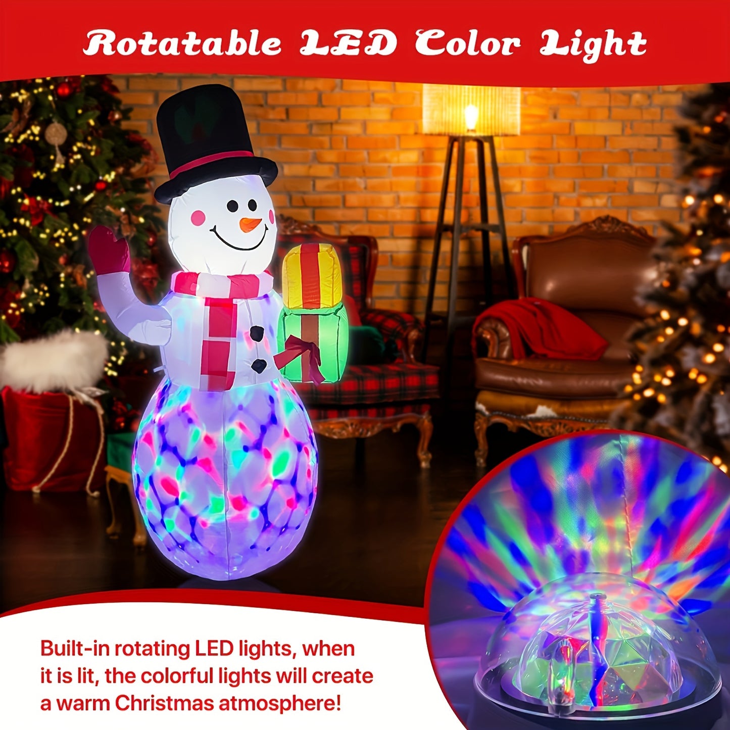 5ft Giant Rotating LED Snowman Inflatable - Outdoor Yard Christmas Decoration with Vibrant Lighting Effects - Festival Decor for Home, Garden, Restaurant, and Party