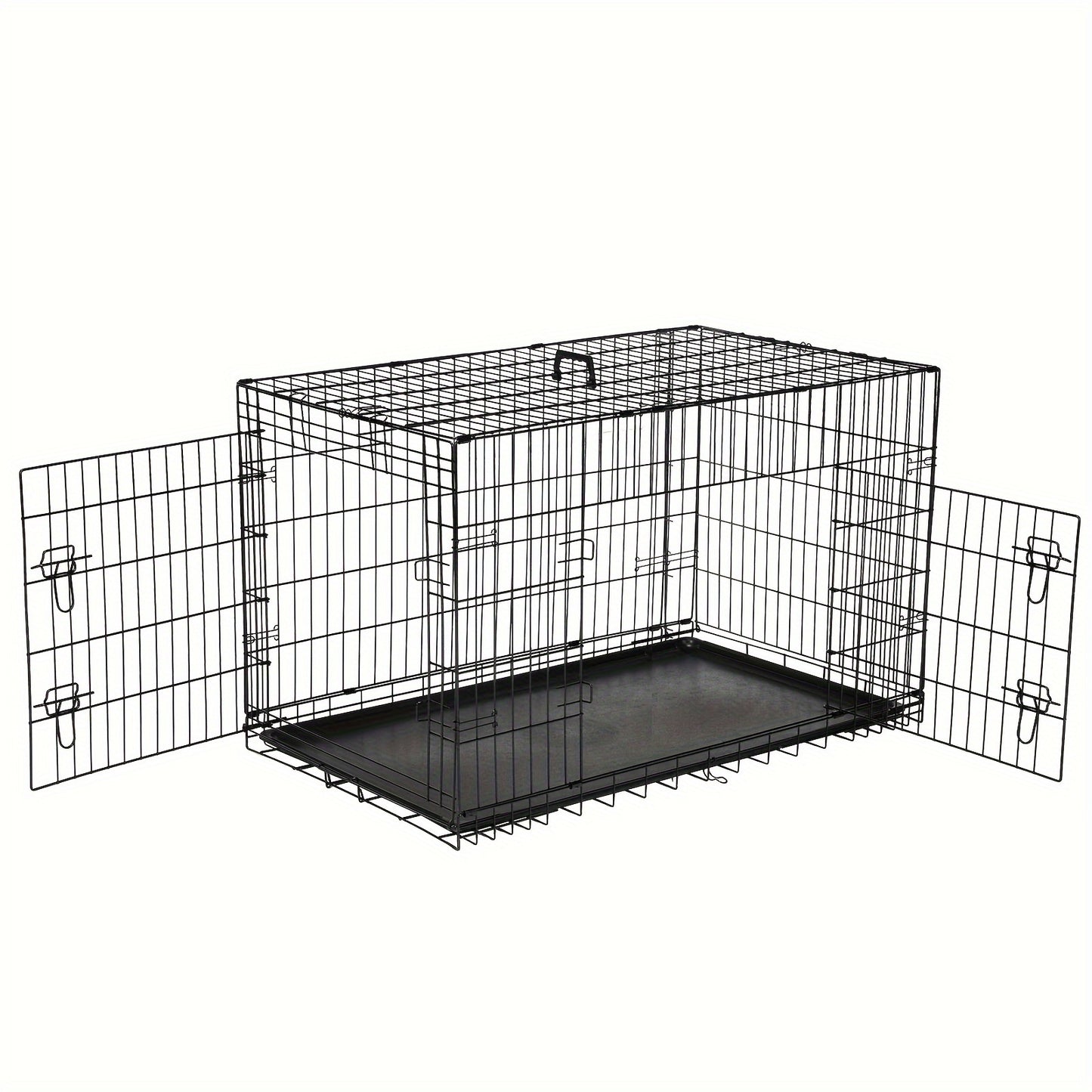 Dog Crate with Divider Panel Double Door, Folding Metal Wire Dog Cage with Plastic Leak-Proof Pan Tray, Pet Kennel for Indoor, Outdoor, and Travel