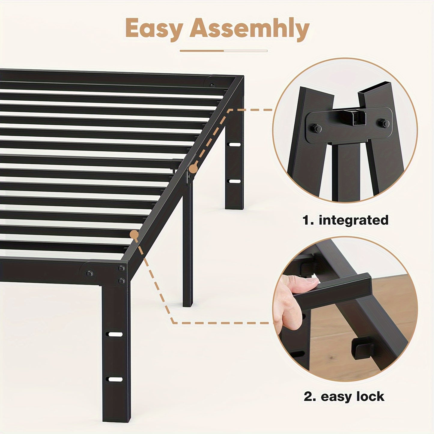 Bed Frame - 4 Size Platform Bed Frame Metal Mattress Foundation with Steel Slat Support, No Box Spring Needed, Storage Space Under Frame, Easy Assembly, Black