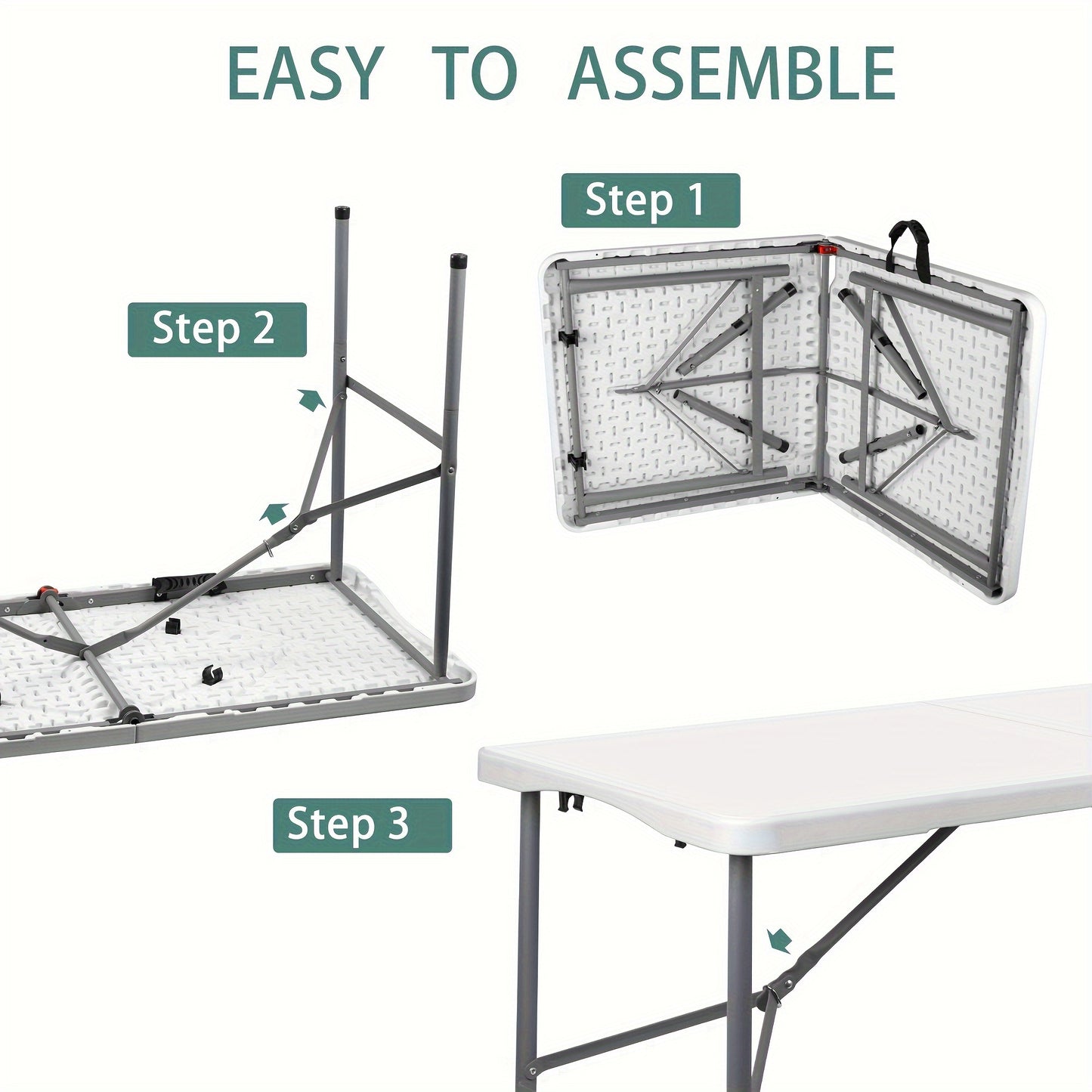 4FT/6FT Heavy-Duty Plastic Folding Table - Sturdy HDPE Construction, Portable, Lockable, and Easy to Carry with Handle - Perfect for Camping, Party, Wedding, Picnic, and Outdoor Events - White