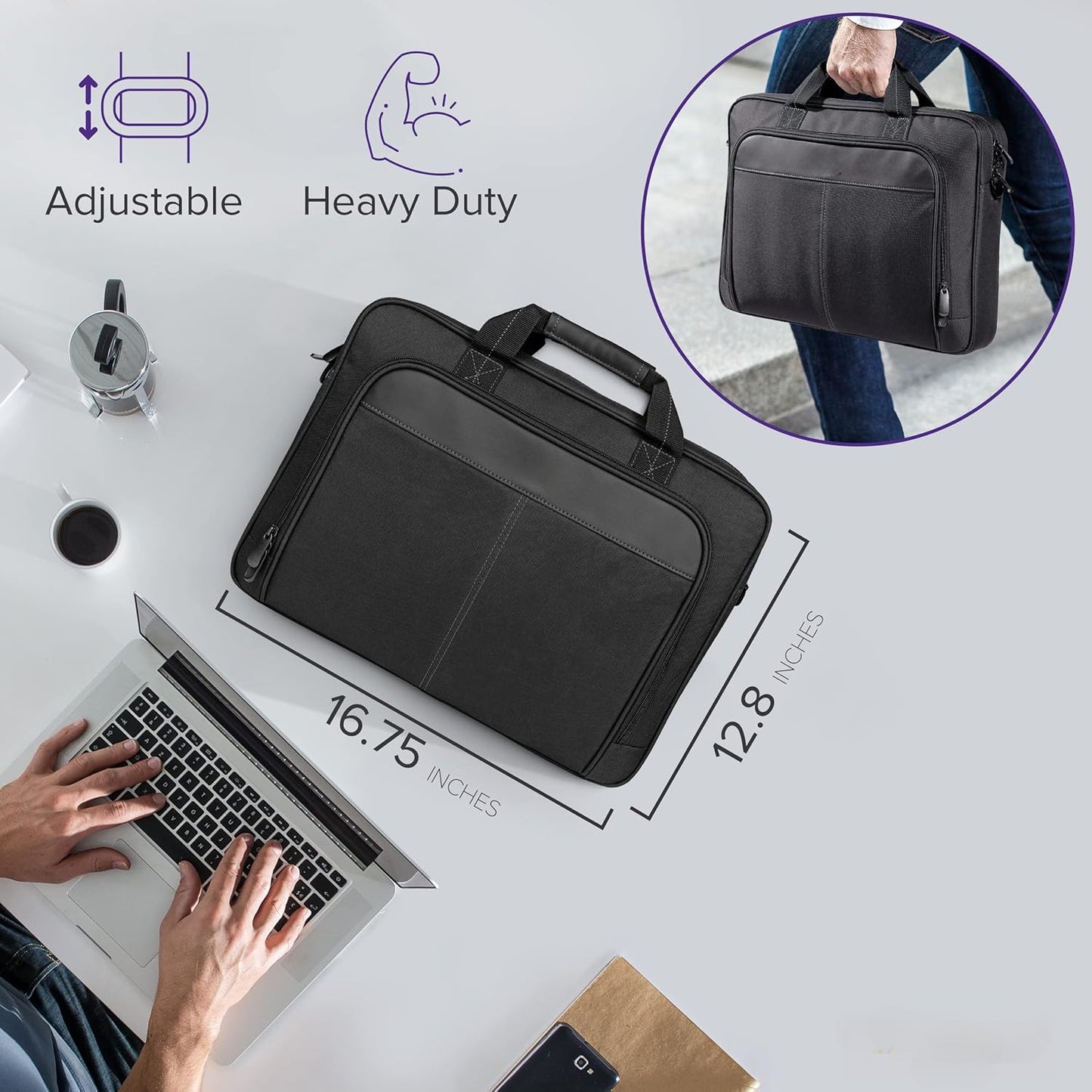 15-16 Inch Classic Slim Ergonomic Briefcase and Messenger Bag for 16" Laptops and Under