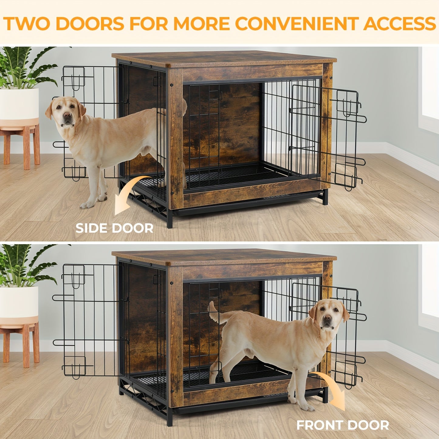 Dog Crate Furniture, 38.6" Wooden Side End Table, Modern Dog Kennel with Double Doors, Heavy-Duty Dog Cage with Pull-Out Removable Tray, Indoor Medium/Large/Small Pet House Furniture