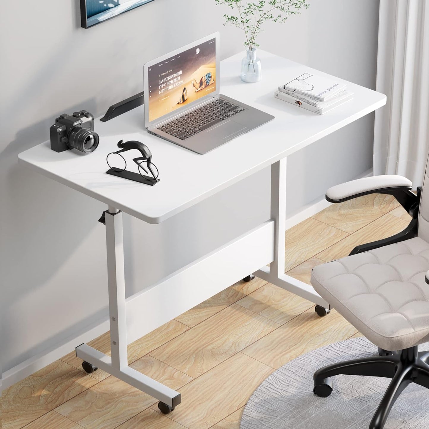 Rolling Desk Adjustable Height,Rolling Computer Cart,Portable Laptop Desk,Small Adjustable Home Office Desk,Rolling Laptop Desk,Small Portable Desk