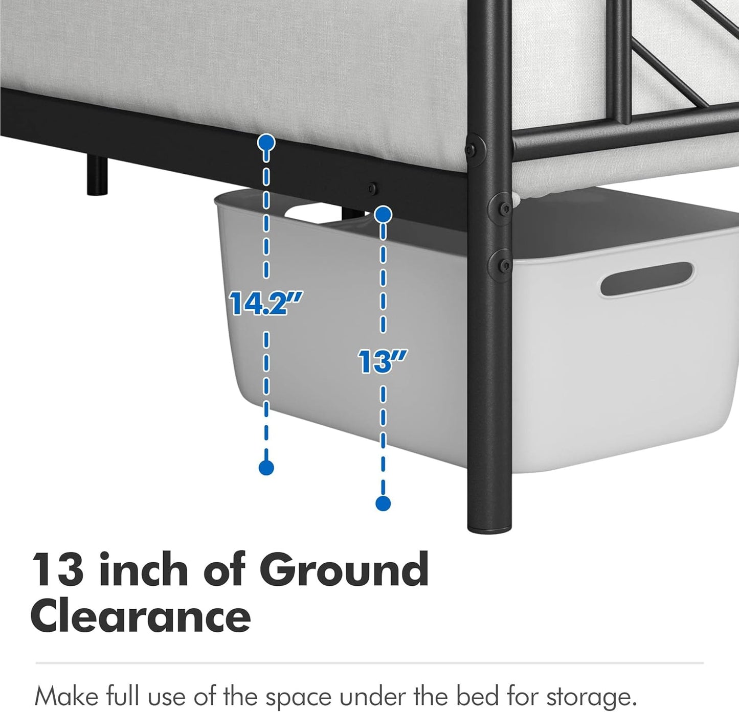 Platform Bed Frame with Arrow Design Headboard, and Storage Space No Box Spring Needed