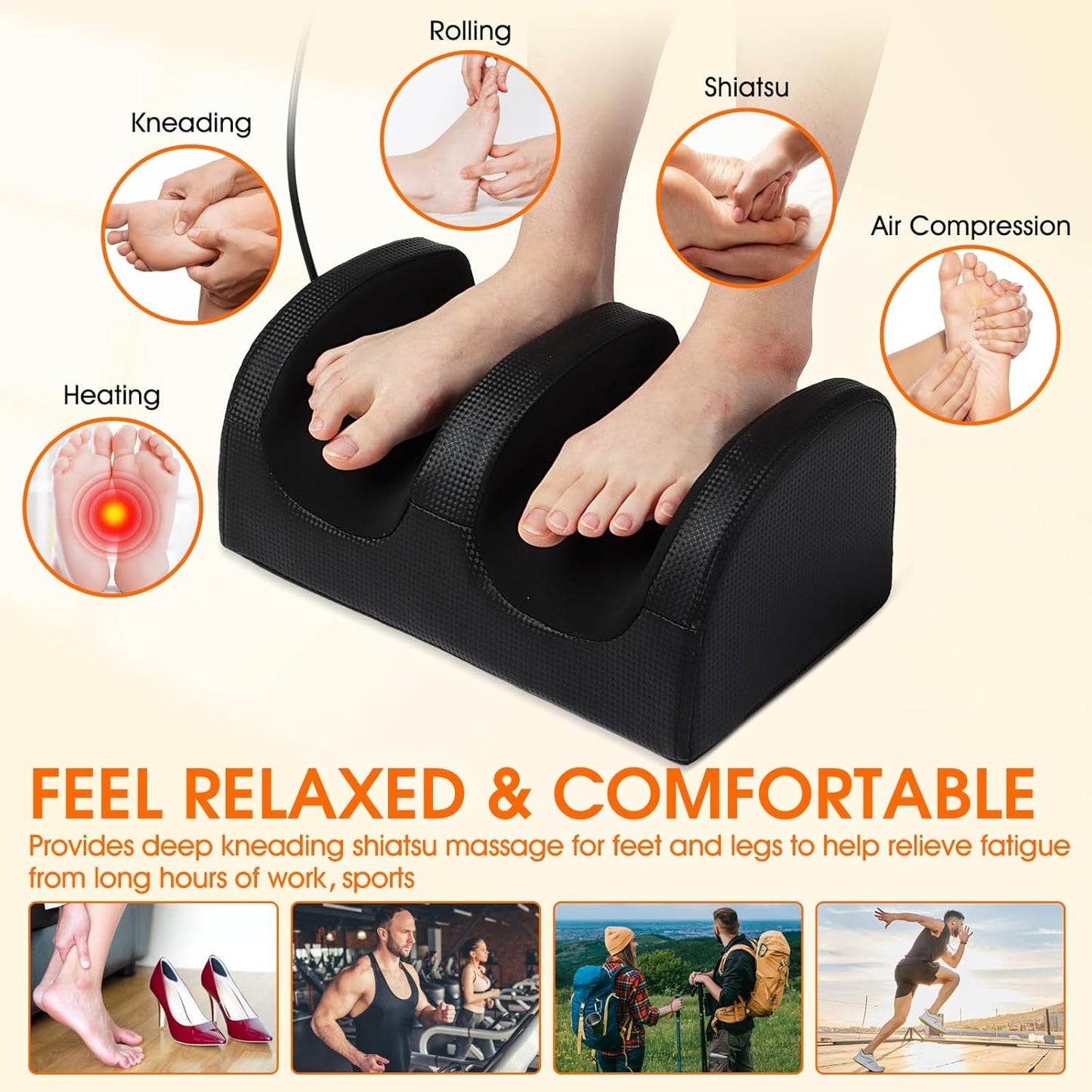 Foot and Calf Massager with Heat, Shiatsu Electric Kneading Foot Massager Machine for Plantar Fasciitis, Pain Relief, Promotes Blood Circulation, Wired Remote, Gifts for Women Men