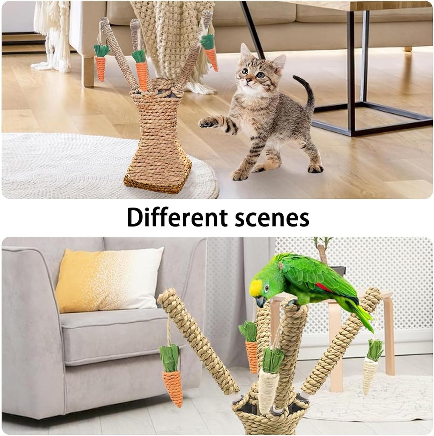 Bunny Chew Toys Rabbit Rattan Grass Scratcher Climbing Tree Fun Tree Carrot Play Toys for Small Animal Guinea Pig Tooth Cleaning