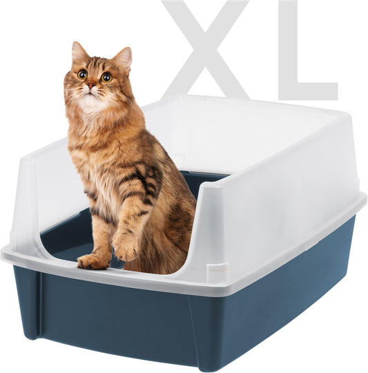 Extra Large Cat Litter Box, Open Top Litter Box for Big Cats and Multi-Cat Households, High Sided Scatter Shield, Easy to Clean