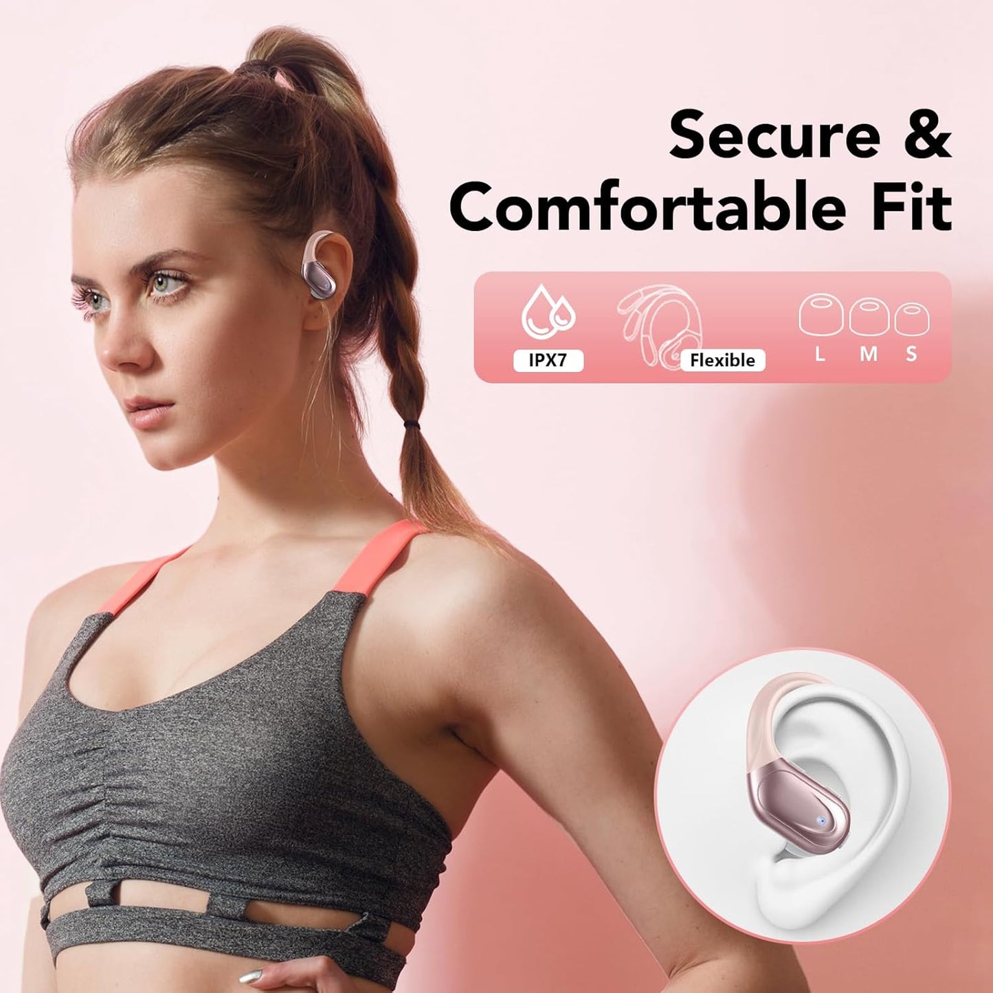 Ear buds Wireless Earbuds Bluetooth 5.3 Headphones 60hrs Playtime with Digital Display Sports Wireless Headphones with Earhook Deep Bass IPX7 Waterproof Over-Ear Earbuds for Android iOS Workout