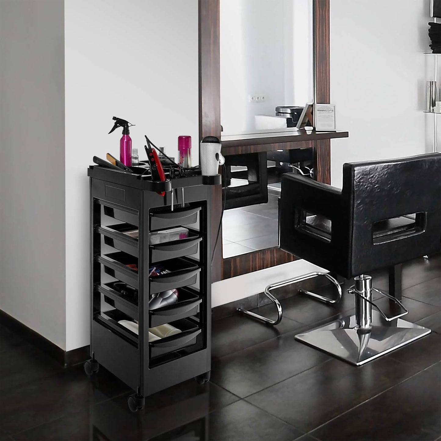 Beauty Salon Rolling Trolley Cart With 5 Drawers