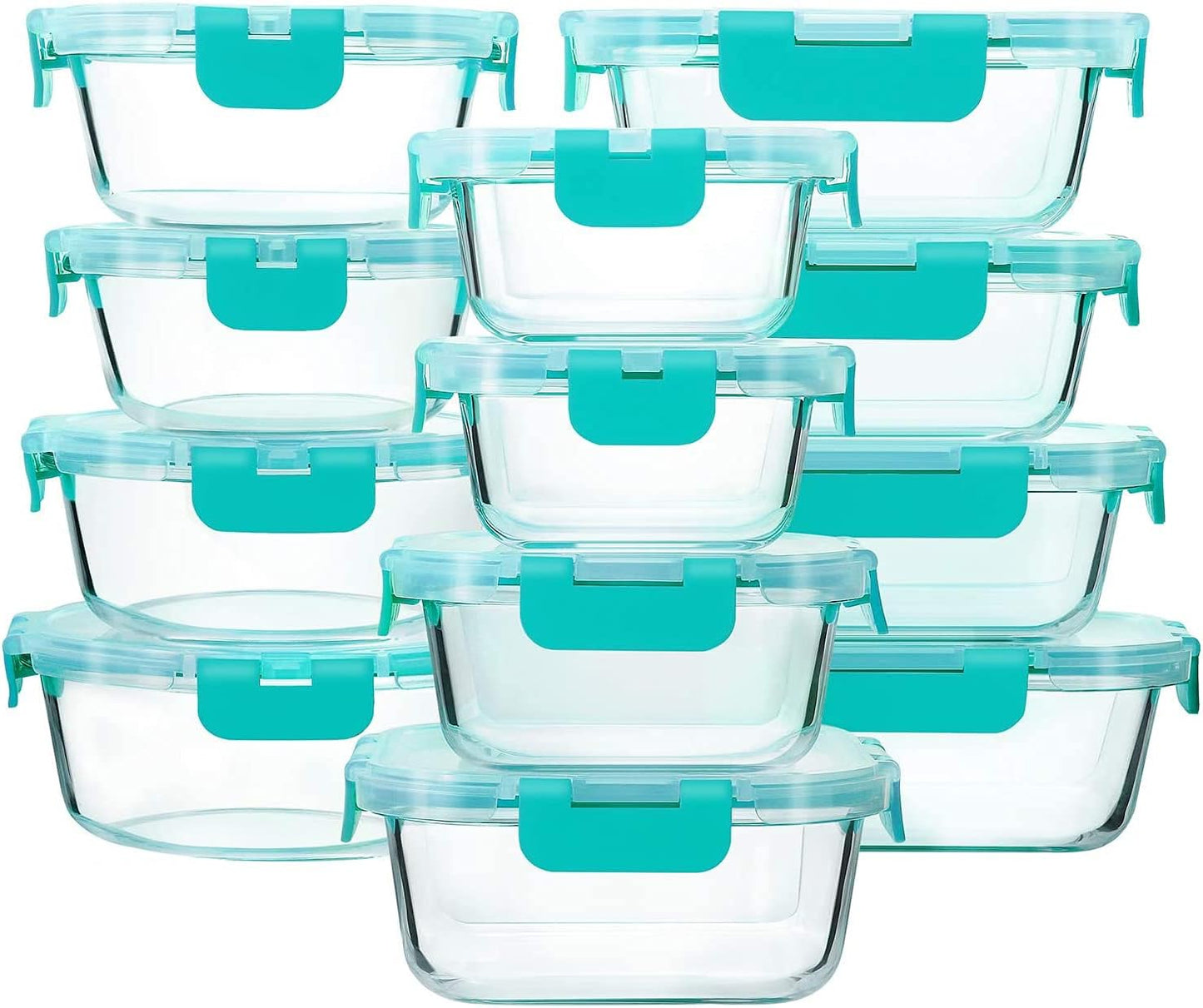 24-Piece Glass Food Storage Containers with Upgraded Snap Locking Lids,Glass Meal Prep Containers Set - Airtight Lunch Containers, Microwave, Oven, Freezer and Dishwasher, Blue