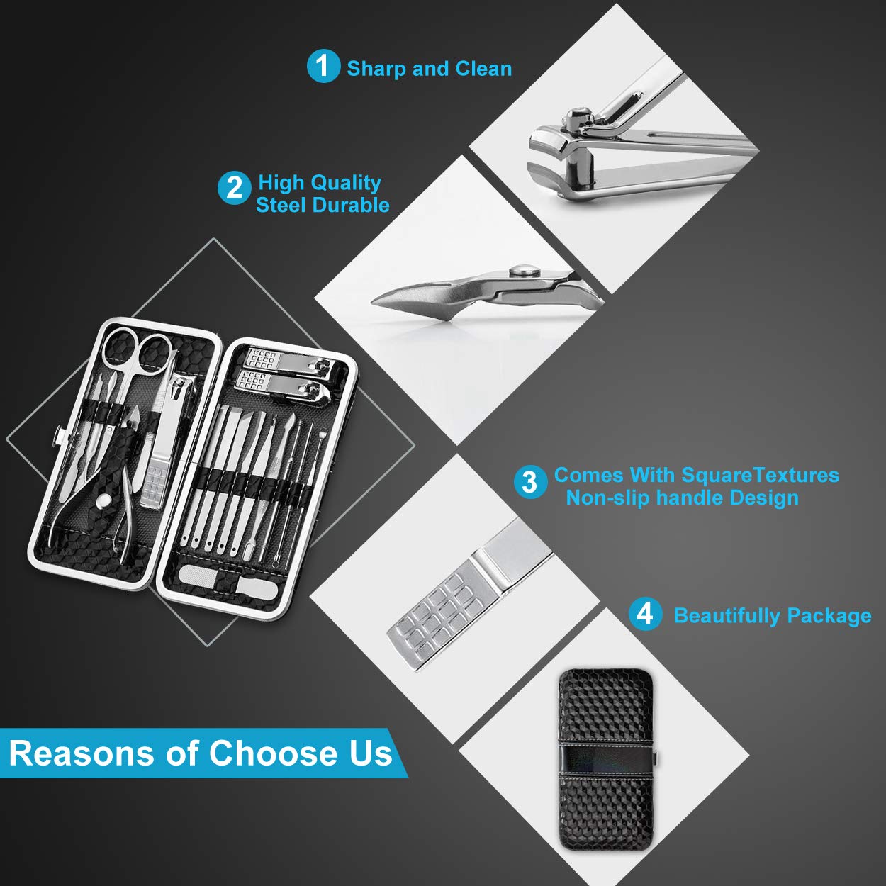 Nail Clippers Set Fingernail and Toenail Clipper Cutters, Manicure Pedicure Kit -18 Pieces Stainless Steel Professional Grooming Kits, Nail Care Tools with Luxurious Travel Case