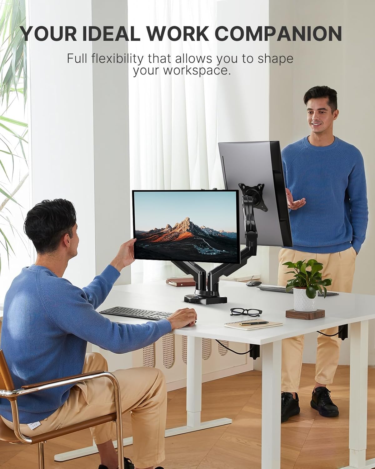 Dual Monitor Stand - Full Adjustable Monitor Desk Mount Swivel Vesa Bracket with C Clamp, Grommet Mounting Base for 13 to 30 Inch Computer Screens - Each Arm Holds 4.4 to 19.8lbs