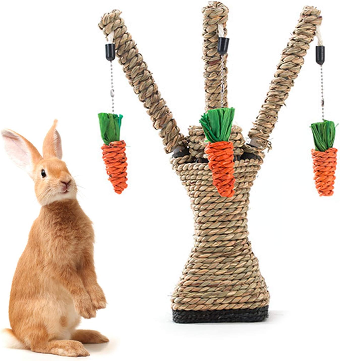 Bunny Chew Toys Rabbit Rattan Grass Scratcher Climbing Tree Fun Tree Carrot Play Toys for Small Animal Guinea Pig Tooth Cleaning