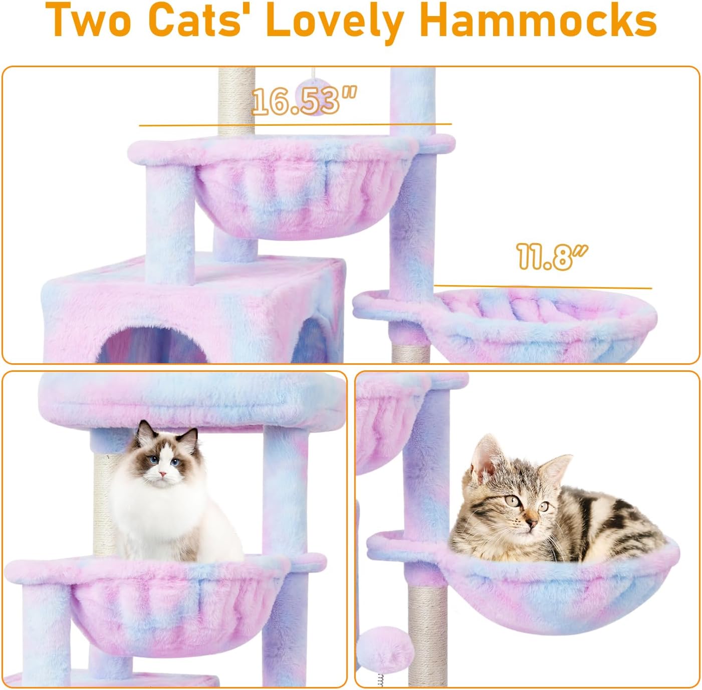 Cat Tree Cat Tower Condo with Sisal Scratching Post for Indoor Cats Cat Tree Cat Furniture with Hammock Perch and Kitten Ball Toys, Multi-Level Pet Activity Center Pink