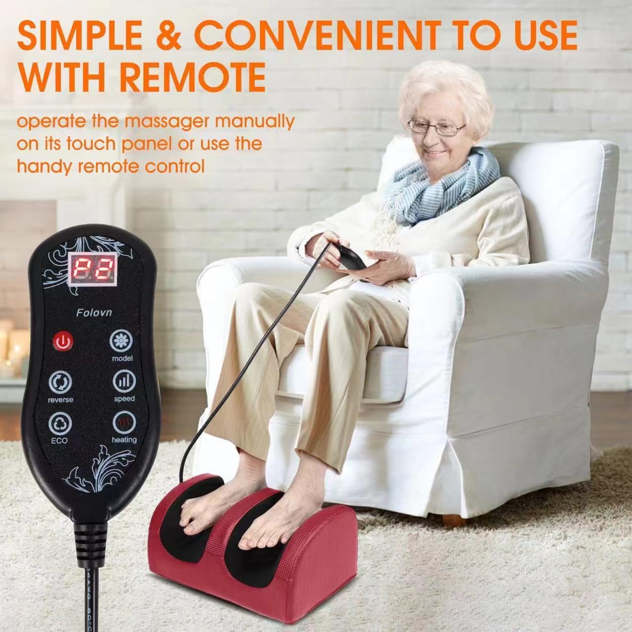 Foot and Calf Massager with Heat, Shiatsu Electric Kneading Foot Massager Machine for Plantar Fasciitis, Pain Relief, Promotes Blood Circulation, Wired Remote, Gifts for Women Men