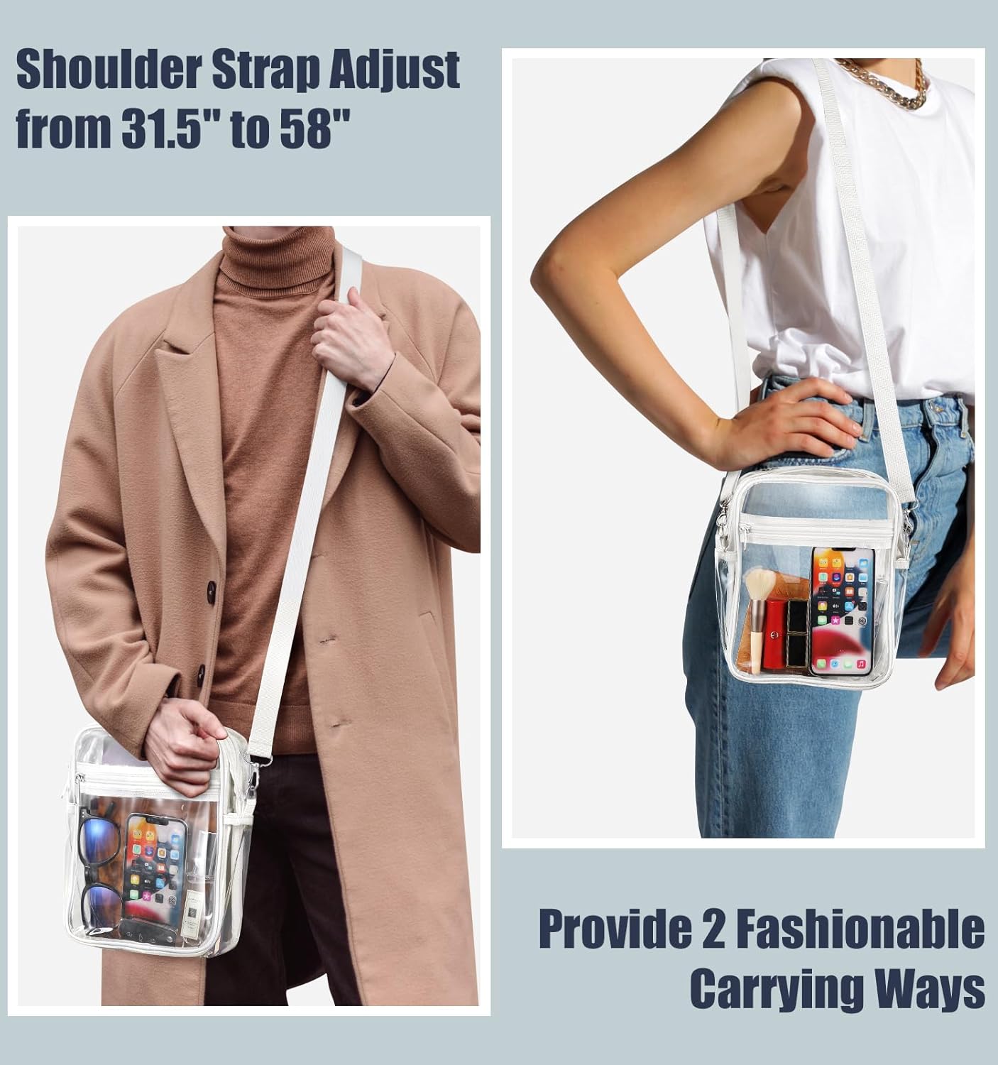 Clear Bag Stadium Approved, Crossbody Bag Purse Adjustable Strap Shoulder Bags for Concerts Festival Sports Events